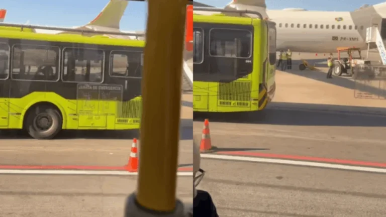 Impressionante: Ônibus bate na asa de avião durante embarque de passageiros