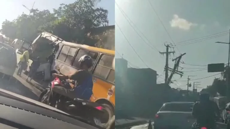 Ônibus bate em poste e muro na avenida Gal Costa e cena deixa motoristas assustados