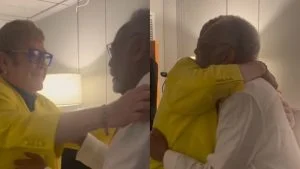 Elton Jhon dispara elogios a Gilberto Gil durante encontro no Rock In Rio e afirma: “Você é uma lenda”