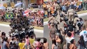 Policiais levam tombo durante apresentação no 7 de Setembro e reação do público chama atenção; veja vídeo