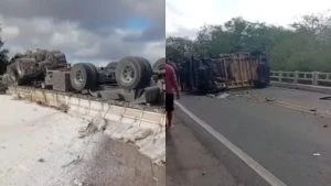 Colisão entre carreta e van causa interdição na BR 116