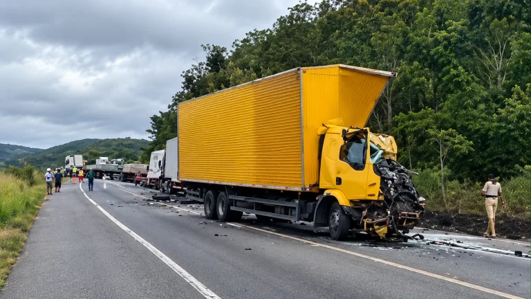 Engavetamento com quatro carretas deixa uma pessoa m*rta e bloqueia trecho da BR 116 em Jaguaquara