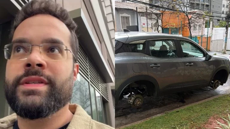 Suspeitos roubam rodas de carro alugado de apresentador do SBT e situação chama atenção