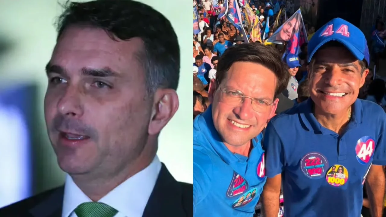 Flávio Bolsonaro pede votos para ACM Neto e critica Judiciário durante ligação com João Roma: “Perdeu a vergonha”