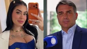 MC Mirella aparece em evento com Flávio Bolsonaro e chama atenção nas redes